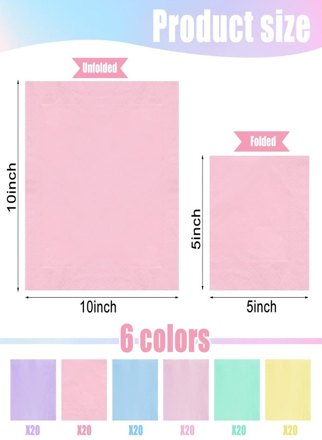 Fairooth 120 PCS Pastel Cocktail Napkins Disposable Pastel Rainbow Party Paper Napkins 3 Ply Pastel Color Beverage Dinner Napkins for Baby Shower Birthday Wedding Unicorn Theme Party Supplies - Image 2
