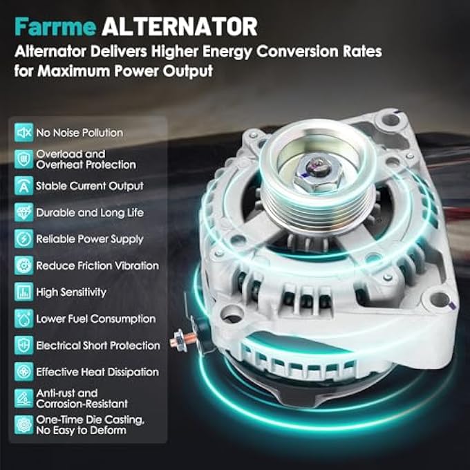 Farrme 14007 Alternators Fit for Chevrolet Silverado 1500 2014-2019, for GMC Sierra 1500, for Cadillac Escalade V8 Automotive Replacement Alternators 1042118340, 22747896 150 Amp, 6-Groove Pulley - Image 5