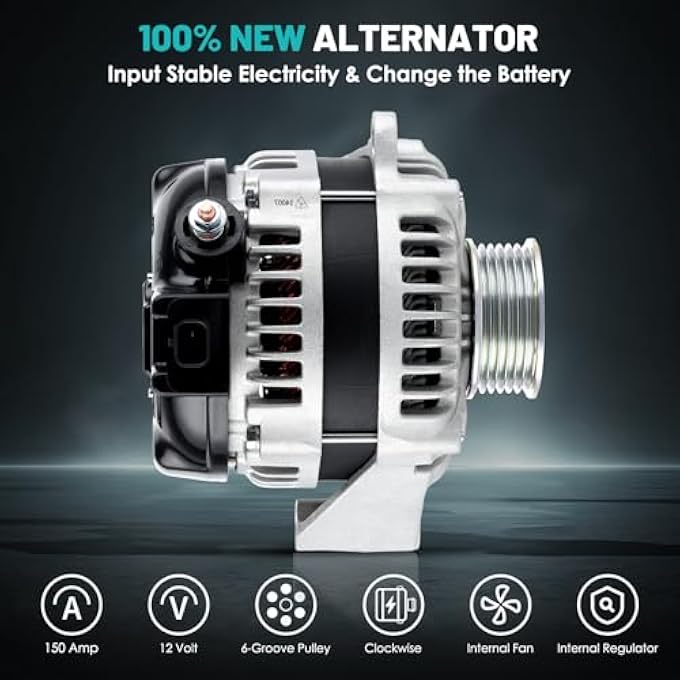 Farrme 14007 Alternators Fit for Chevrolet Silverado 1500 2014-2019, for GMC Sierra 1500, for Cadillac Escalade V8 Automotive Replacement Alternators 1042118340, 22747896 150 Amp, 6-Groove Pulley - Image 3