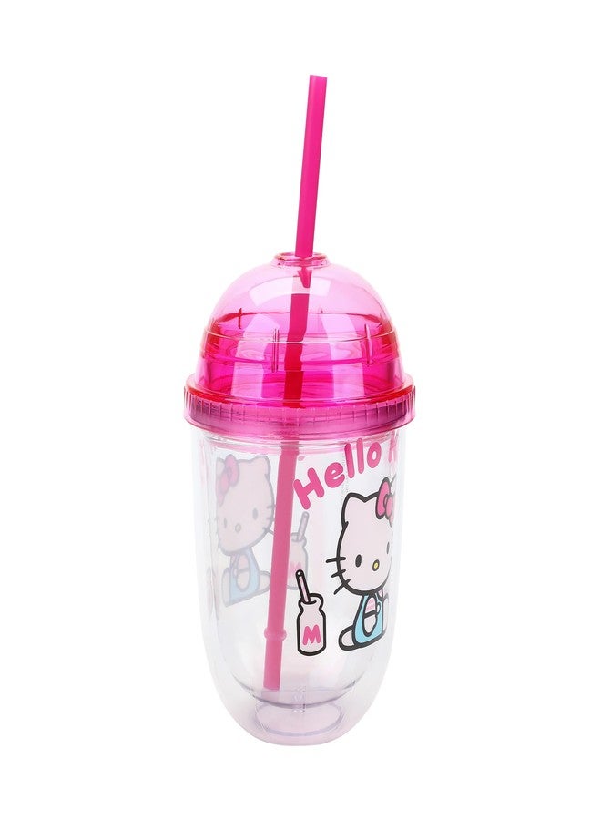Bioworld Hello Kitty Drinks Character Art 13 Oz Double Wall Plastic Cup With Pink Dome Lid - Image 3