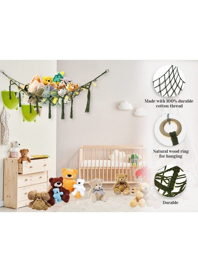 Artist Unknown - Stuffed Animal Net Or Hammock Jumbo With Warm White Led String Star Lights Wall Hooks Stuffed Animal Hammock Squishmallow Net Corner Net For Stuffed Animals For Wall (X Large Army Green) - Image 1