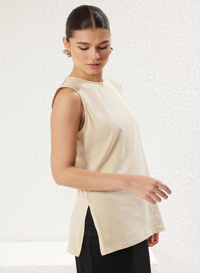 trendyol Black-Skin Slit Detail Sleeveless Knitted Undershirt T-Shirt - Image 4