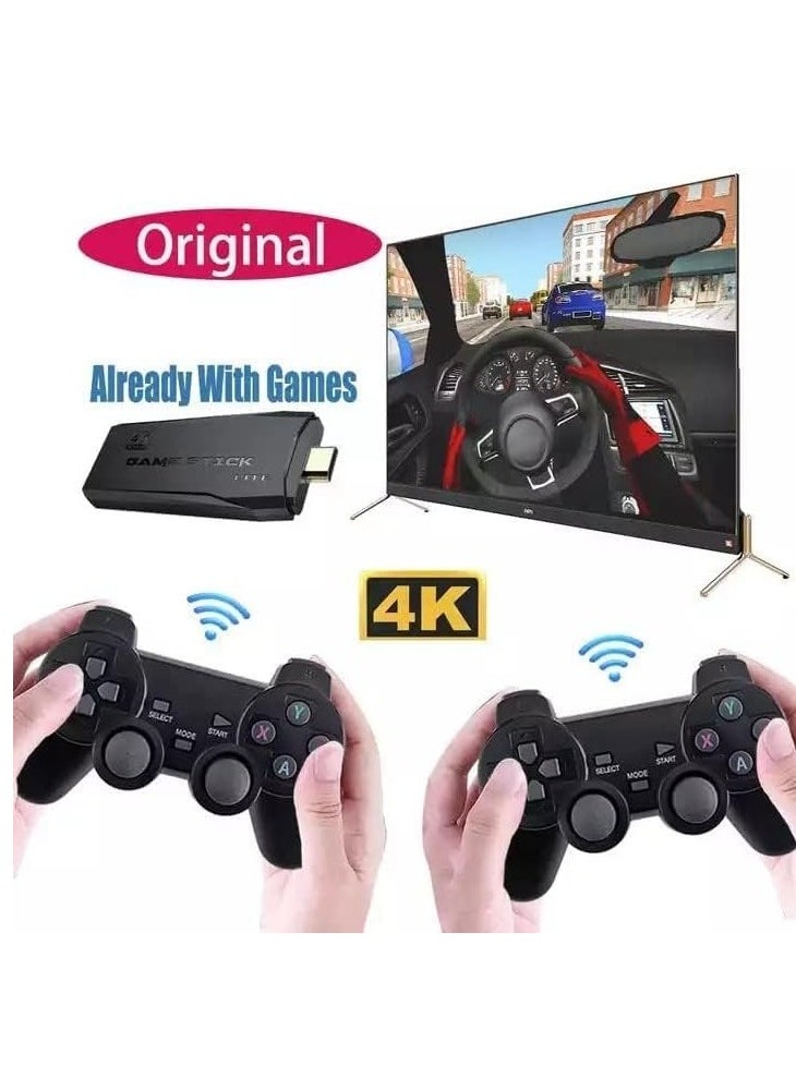 4K Ultra HD Arcade Game Console Stick – Built-in 10000 Retro Classic Games, 64GB Storage, Plug & Play HDMI TV Output, Dual Wireless Controllers, Multiplayer Support, Family Gaming System