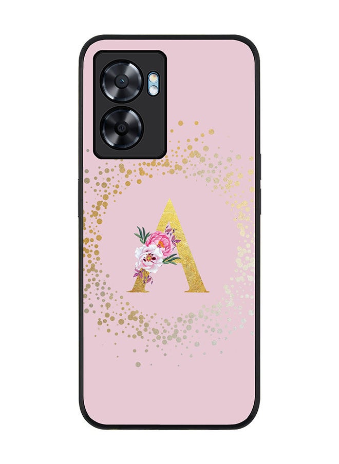 Stylizedd Rugged Black edge case for Oppo A57 Slim fit Soft Case Flexible Rubber Edges TPU Gel Thin Cover - Custom Monogram Initial Letter Floral Pattern Alphabet - A (Pink)  - Image 1