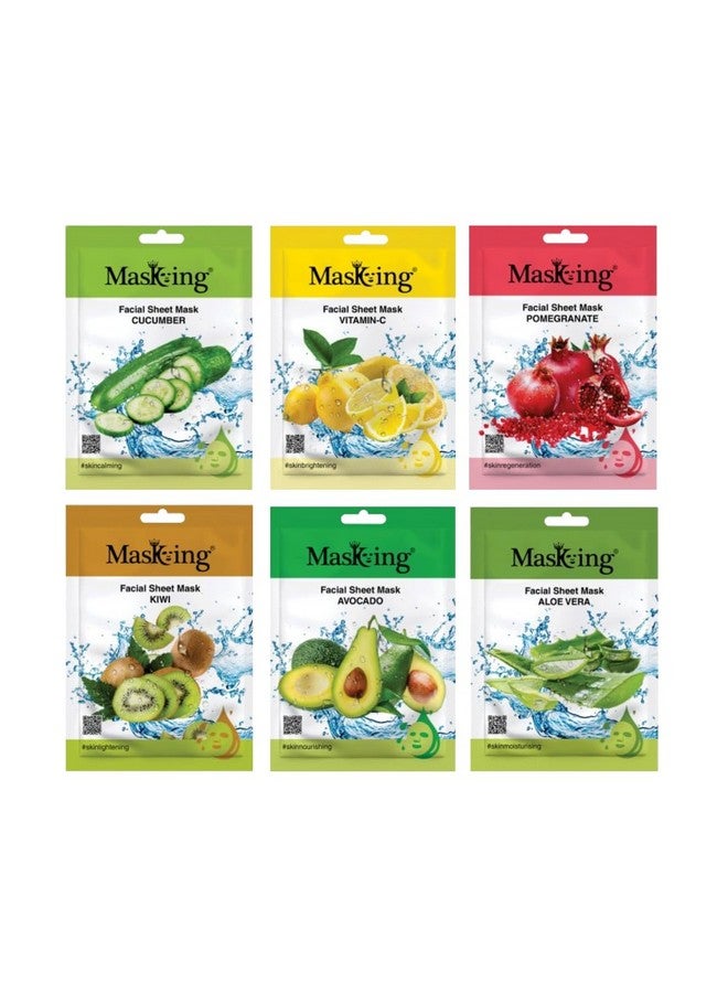 MasKing Beauty Cucumber, Vitamin-C, Pomegranate, Kiwi, Avocado & Alovera extract Facial sheet mask for glowing and hydrating, daily Skin care, combo pack of 6 - Image 1