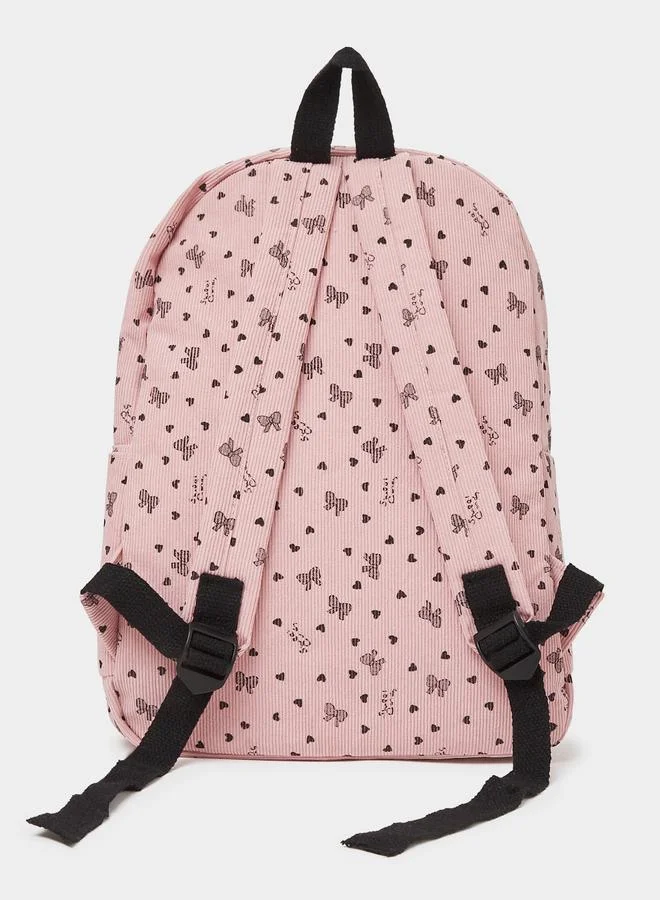Styli Girls Pink Graphic Bow Print Backpack