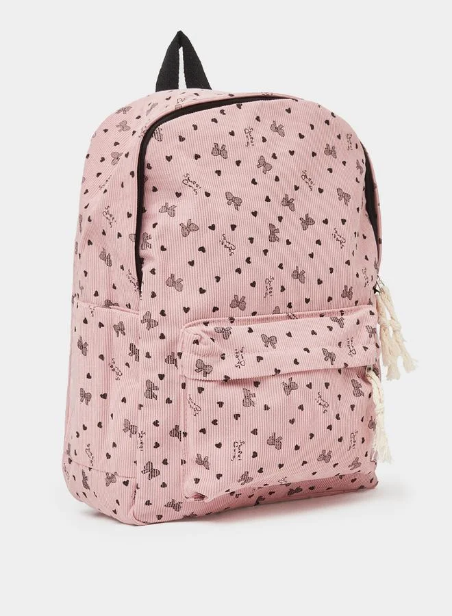 Styli Girls Pink Graphic Bow Print Backpack