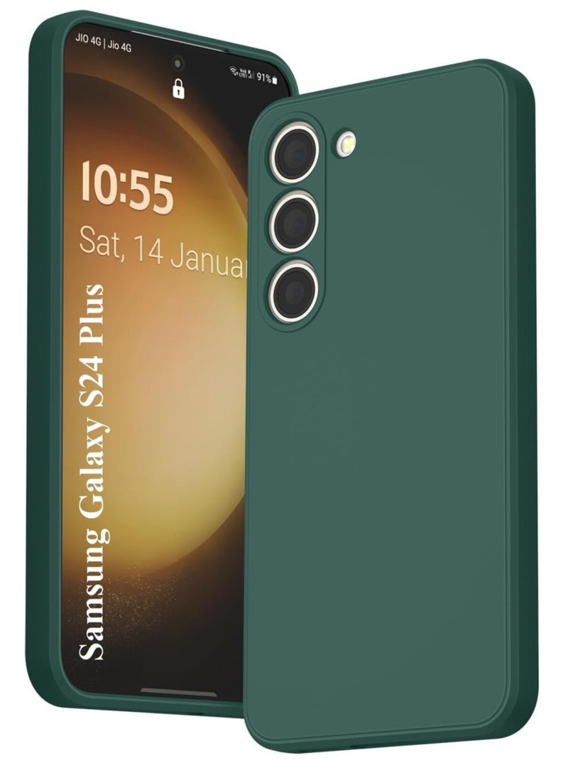 MIGOFAST Samsung Galaxy S24 Plus Soft Silicone Gelly Rubber Cover Shockproof Matte Finish Back Cover Inner Fabric Lining with Camera Protection Case Green - Image 1