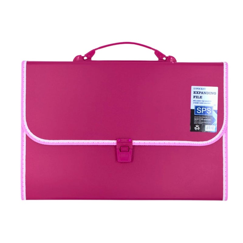 sps 13 Pocket Expanding File Folder with Buckle Closure,Label Index and Handle for A4/Foolscap/Legal Documents (Pink) - Image 4