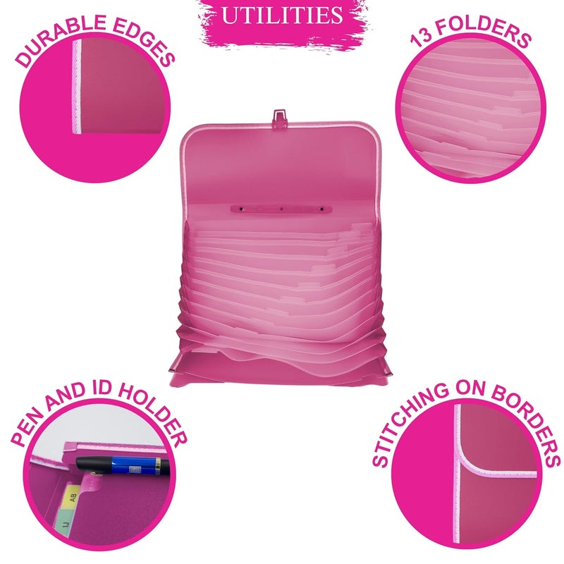 sps 13 Pocket Expanding File Folder with Buckle Closure,Label Index and Handle for A4/Foolscap/Legal Documents (Pink) - Image 2