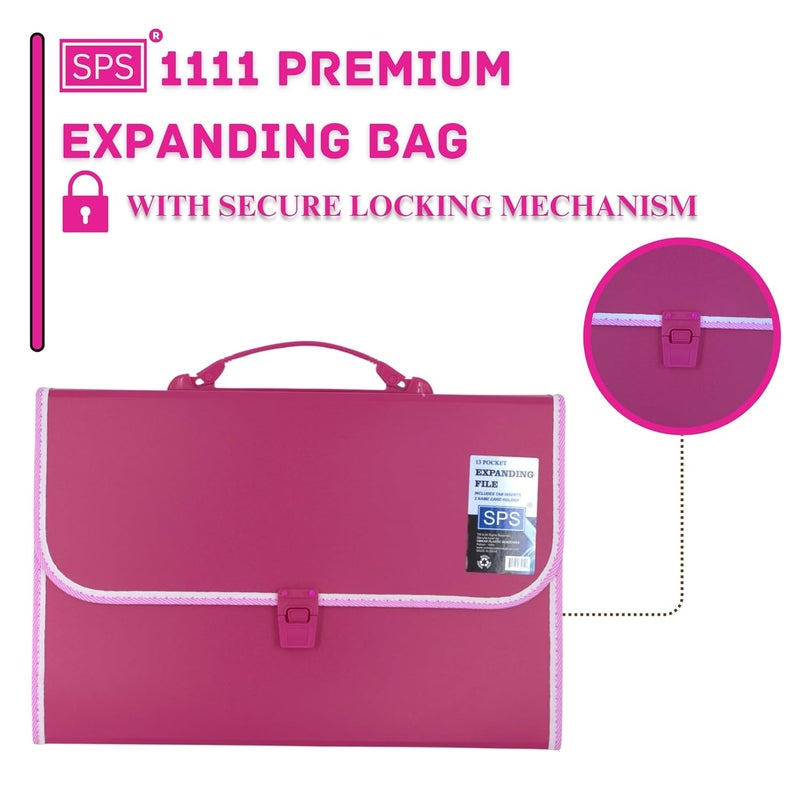 sps 13 Pocket Expanding File Folder with Buckle Closure,Label Index and Handle for A4/Foolscap/Legal Documents (Pink) - Image 3