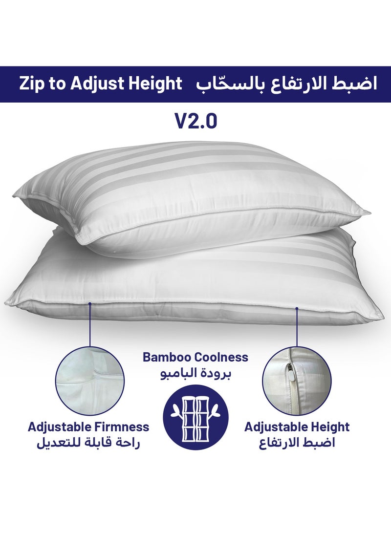 DrSleeep Luxury Adjustable Pillows with Zipper – Down Alternative Fill & 100% Bamboo Cooling Cover, Queen Size (Set of 2) – 1350g Fill, Customizable Firmness, Hypoallergenic, Ultra-Soft, Hotel Quality – White - Image 2