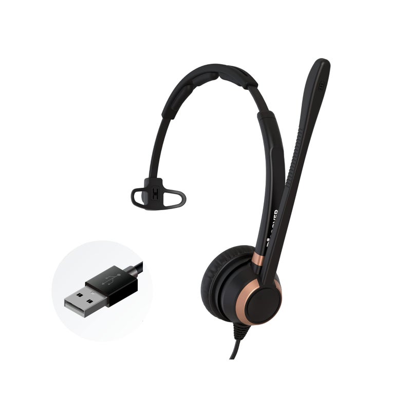 Discover D711U Professional Single Speaker Wired USB Headset for PC Laptop Mac  Compatible with Teams Zoom Webex Jabber Avaya RingCentral and More - Image 3