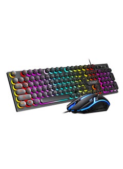T-WOLF 104-Key RGB Punk Backlit Keyboard & Mouse Combo, Mechanical Feel Gaming Keyboards with Retro Floating Keycaps, 1000DPI Ergonomic Mouse for PC Gamers  - Image 1