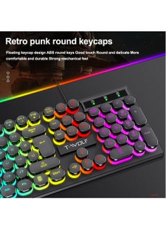 T-WOLF 104-Key RGB Punk Backlit Keyboard & Mouse Combo, Mechanical Feel Gaming Keyboards with Retro Floating Keycaps, 1000DPI Ergonomic Mouse for PC Gamers  - Image 5