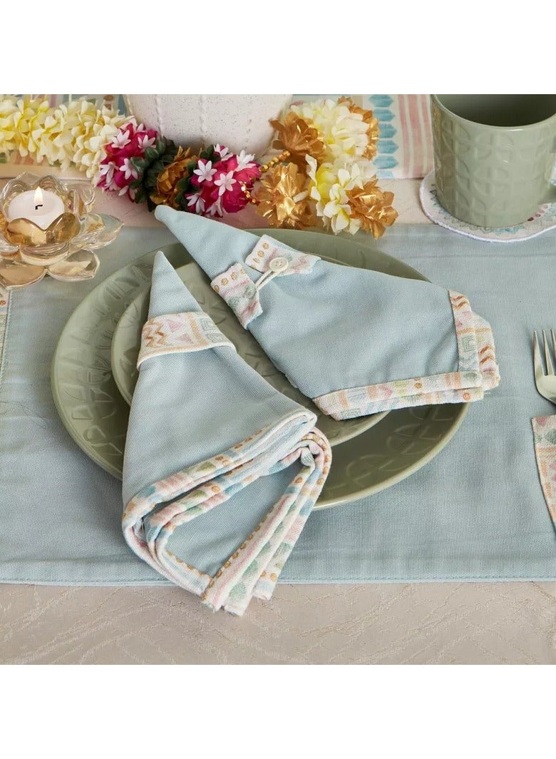 Home Box Glimmer Geo 4-Piece Solid Napkin with Printed Flange and Napkin Ring Set - 40x40 cm  - Image 1