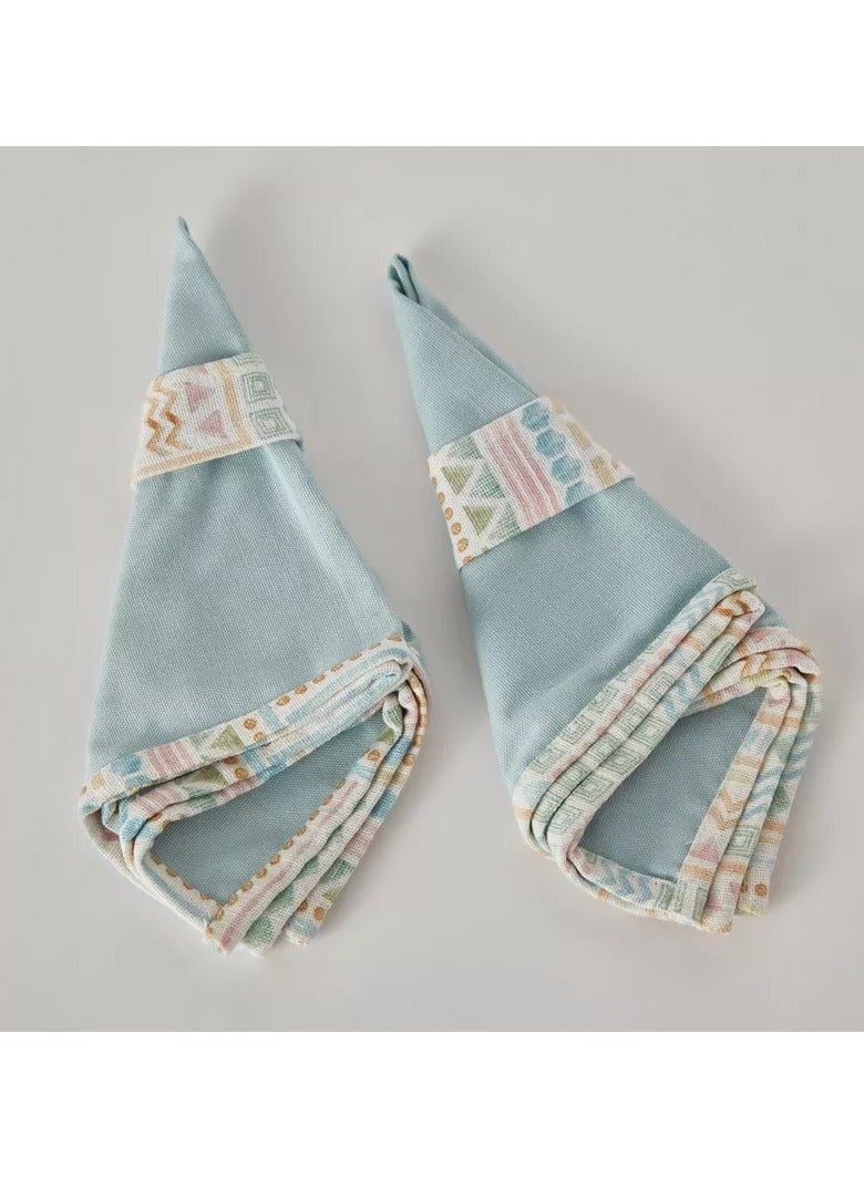 Home Box Glimmer Geo 4-Piece Solid Napkin with Printed Flange and Napkin Ring Set - 40x40 cm  - Image 5