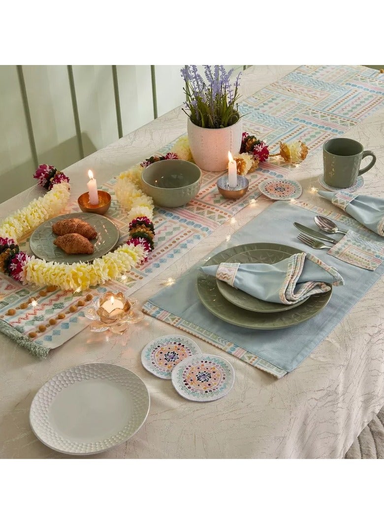 Home Box Glimmer Geo 4-Piece Solid Napkin with Printed Flange and Napkin Ring Set - 40x40 cm  - Image 4