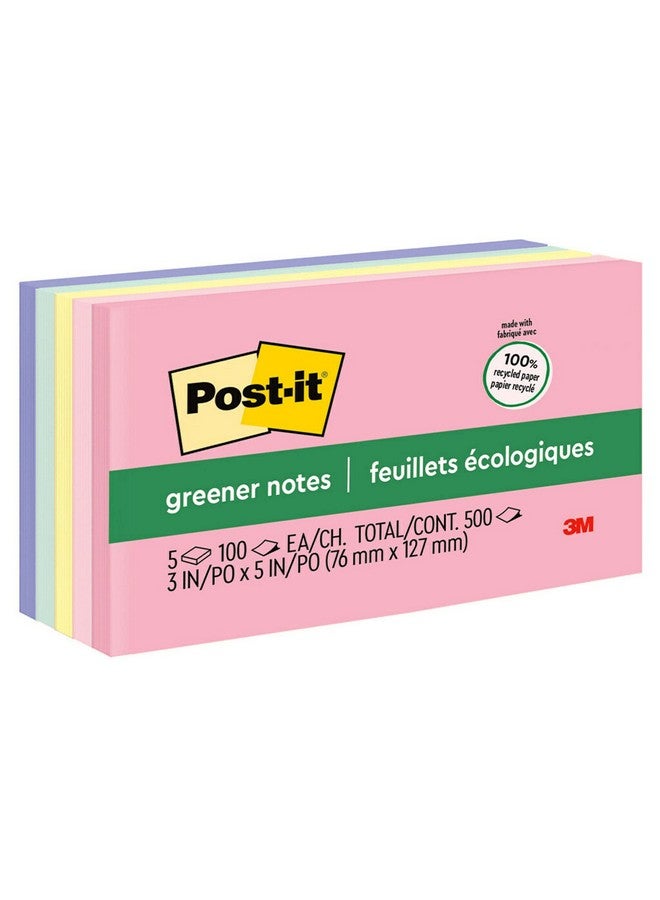 Post-it Greener Notes, 3X5 In, 5 Pads, America'S #1 Favorite Sticky Notes, Helsinki Collection, Pastel Colors (Pink, Blue, Mint, Yellow), Clean Removal, 100% Recycled Material (655-Rp-A) - Image 1