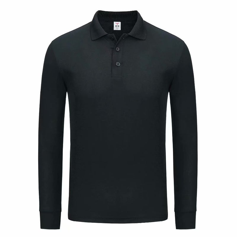Polo Shirt Set Work Clothes Long Sleeve Solid Color Lapel Mens and Womens Paul T-Shirt Making Spring and Autumn Printing Embroidered logo Black
