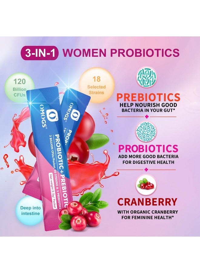 OMOGS Women's Probiotic,120-Billion-CFUs, 18 Strains, with 3 Prebiotics and Cranberry Extract, Help for Immune Booster, Digestive Health, Gut Health and Vaginal Health - Image 3