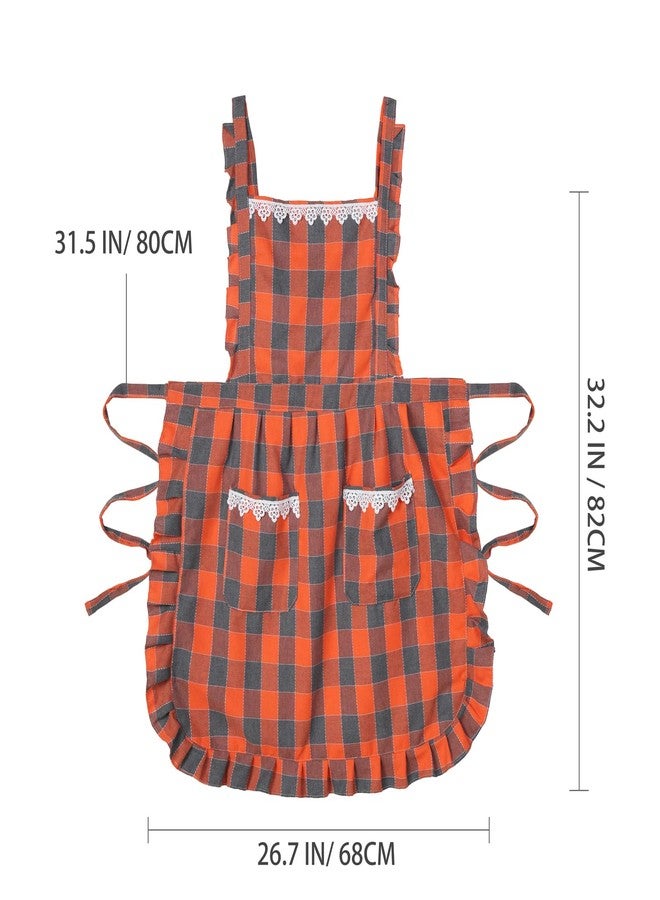 Aoomzoon Funny Aprons for Women with Pockets, Kitchen Cooking Grilling Bbq Cute Chef Apron, Mothers Day Birthday Gifts for Women, Orange/Plaid - Image 5