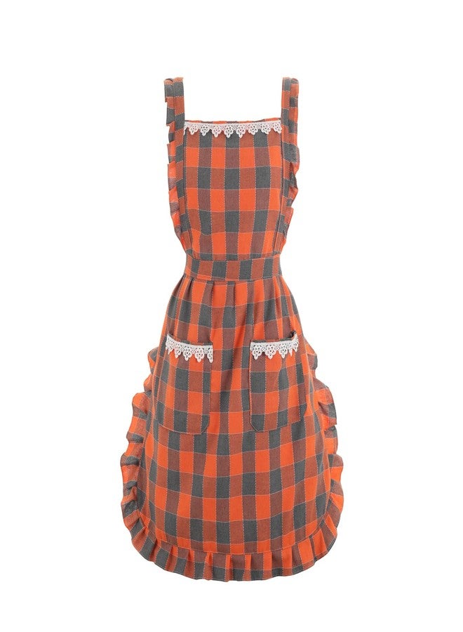Aoomzoon Funny Aprons for Women with Pockets, Kitchen Cooking Grilling Bbq Cute Chef Apron, Mothers Day Birthday Gifts for Women, Orange/Plaid - Image 1