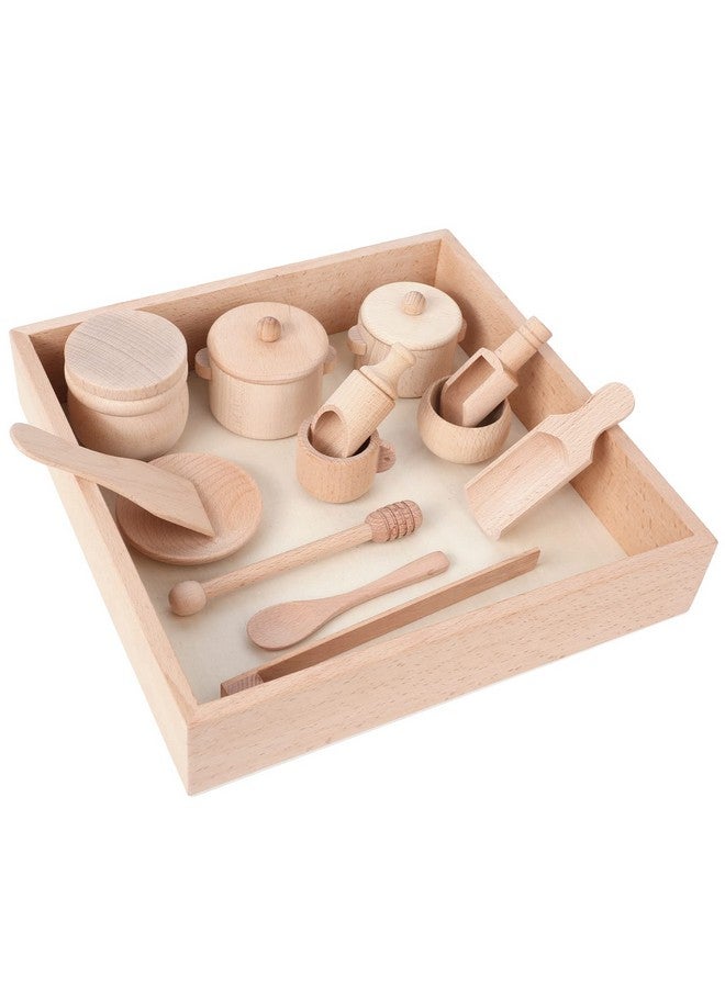 BBtinker Montessori Sensory Bin Tools Toy with Wooden Box for Toddlers, Pretend Play Dish Toys Wooden Bowls Scoop Tongs Transfer Work Pouring Set, Kids Fine Motor Skills Development - Image 1