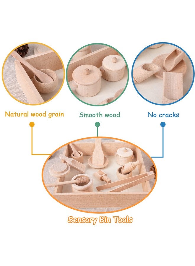 BBtinker Montessori Sensory Bin Tools Toy with Wooden Box for Toddlers, Pretend Play Dish Toys Wooden Bowls Scoop Tongs Transfer Work Pouring Set, Kids Fine Motor Skills Development - Image 2
