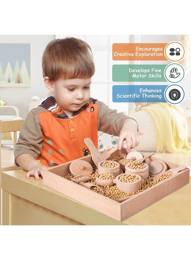 BBtinker Montessori Sensory Bin Tools Toy with Wooden Box for Toddlers, Pretend Play Dish Toys Wooden Bowls Scoop Tongs Transfer Work Pouring Set, Kids Fine Motor Skills Development - Image 4