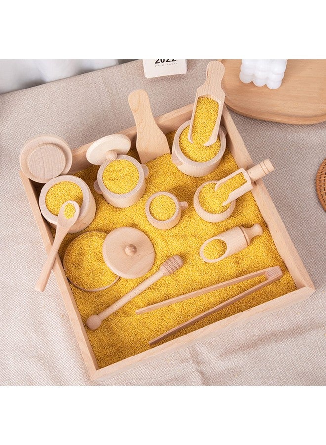 BBtinker Montessori Sensory Bin Tools Toy with Wooden Box for Toddlers, Pretend Play Dish Toys Wooden Bowls Scoop Tongs Transfer Work Pouring Set, Kids Fine Motor Skills Development - Image 5