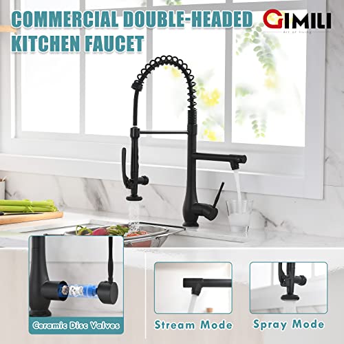 GIMILI Matte Black Kitchen Faucet with Pull Down Sprayer Single Handle High Pressure Kitchen Sink Faucet Commercial Double-Headed Kitchen Faucets - Image 4