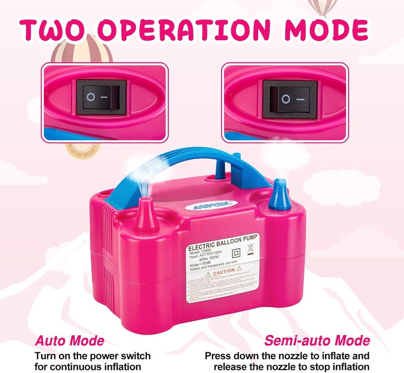 AGPtek مضخة بالون هوائية كهربائية، 110 فولت 600 واط باللون الوردي القابل للنقل مع فوهتين لتضخيم/نفخ الزينة للحفلات - Image 5