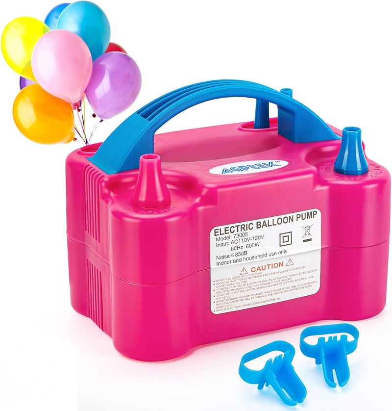 AGPtek مضخة بالون هوائية كهربائية، 110 فولت 600 واط باللون الوردي القابل للنقل مع فوهتين لتضخيم/نفخ الزينة للحفلات - Image 1