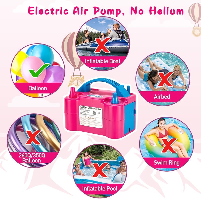 AGPtek مضخة بالون هوائية كهربائية، 110 فولت 600 واط باللون الوردي القابل للنقل مع فوهتين لتضخيم/نفخ الزينة للحفلات - Image 3