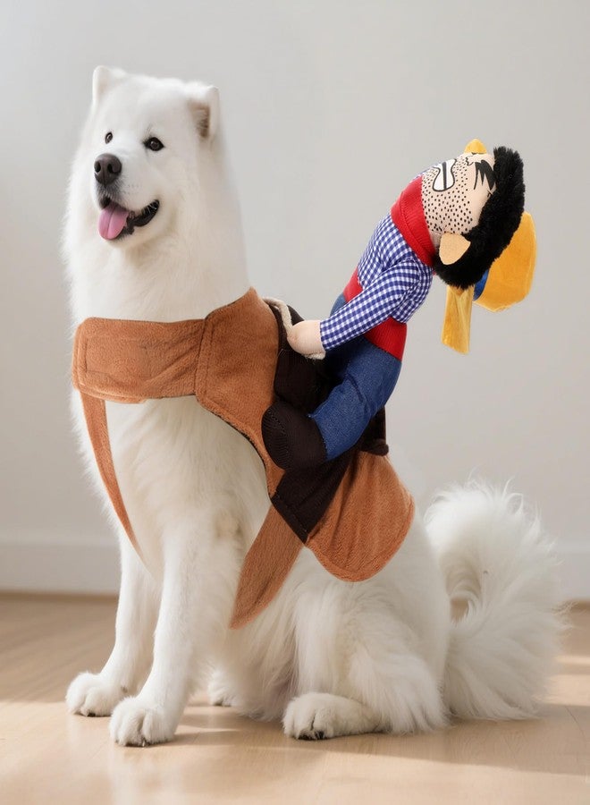 Skicuff زي راعي البقر للكلاب من سكيكوف، أزياء هالوين للكلاب، ملابس مبتكرة ومضحكة على طراز الفارس مع دمية وقبعة، زي حفلة هالوين للحيوانات الأليفة (مقاس صغير) - Image 5