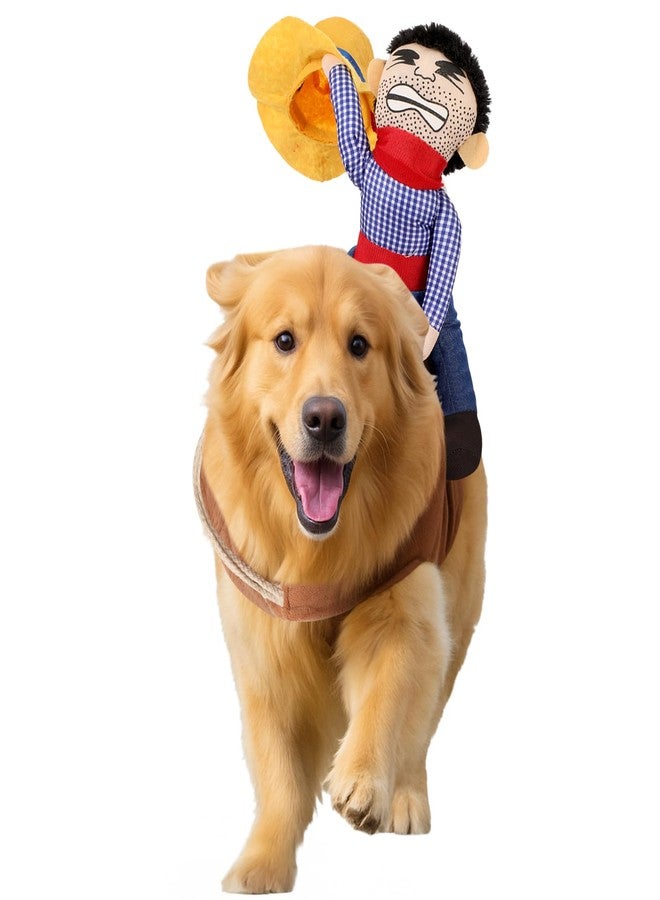 Skicuff زي راعي البقر للكلاب من سكيكوف، أزياء هالوين للكلاب، ملابس مبتكرة ومضحكة على طراز الفارس مع دمية وقبعة، زي حفلة هالوين للحيوانات الأليفة (مقاس صغير) - Image 1