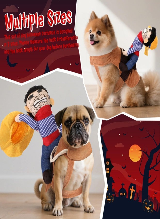 Skicuff زي راعي البقر للكلاب من سكيكوف، أزياء هالوين للكلاب، ملابس مبتكرة ومضحكة على طراز الفارس مع دمية وقبعة، زي حفلة هالوين للحيوانات الأليفة (مقاس صغير) - Image 3