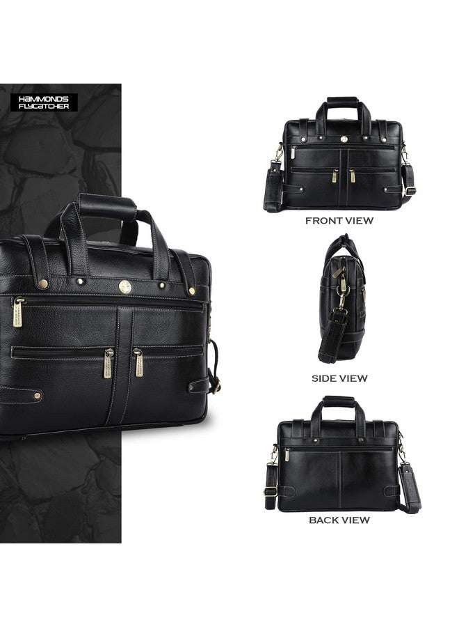 HAMMONDS FLYCATCHER HAMMONDS FLYCATCHER Genuine Leather Office Bag For Men - Laptop Bag For Men With Padded Laptop Sleeve - Fits 15.6 Laptop - Adjustable Strap - Leather Bag For Men With 1 Year Warranty, Black - Image 5