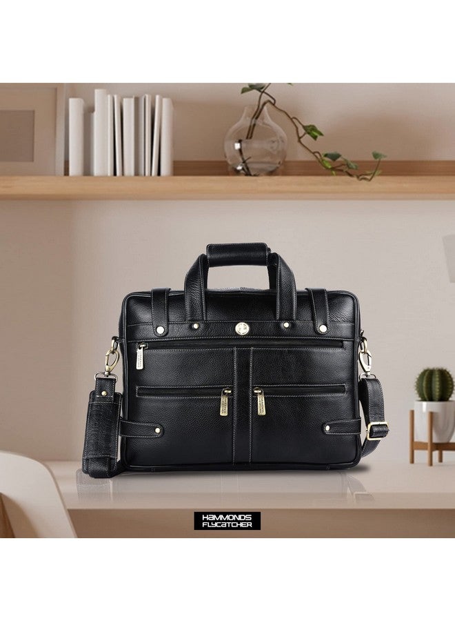 HAMMONDS FLYCATCHER HAMMONDS FLYCATCHER Genuine Leather Office Bag For Men - Laptop Bag For Men With Padded Laptop Sleeve - Fits 15.6 Laptop - Adjustable Strap - Leather Bag For Men With 1 Year Warranty, Black - Image 2
