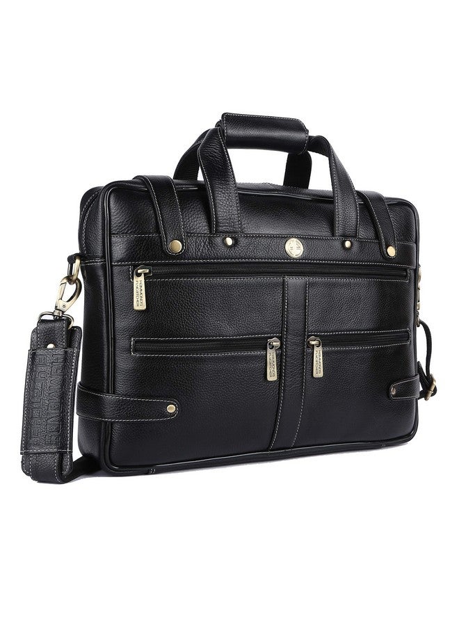 HAMMONDS FLYCATCHER HAMMONDS FLYCATCHER Genuine Leather Office Bag For Men - Laptop Bag For Men With Padded Laptop Sleeve - Fits 15.6 Laptop - Adjustable Strap - Leather Bag For Men With 1 Year Warranty, Black - Image 1