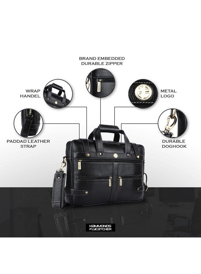 HAMMONDS FLYCATCHER HAMMONDS FLYCATCHER Genuine Leather Office Bag For Men - Laptop Bag For Men With Padded Laptop Sleeve - Fits 15.6 Laptop - Adjustable Strap - Leather Bag For Men With 1 Year Warranty, Black - Image 4