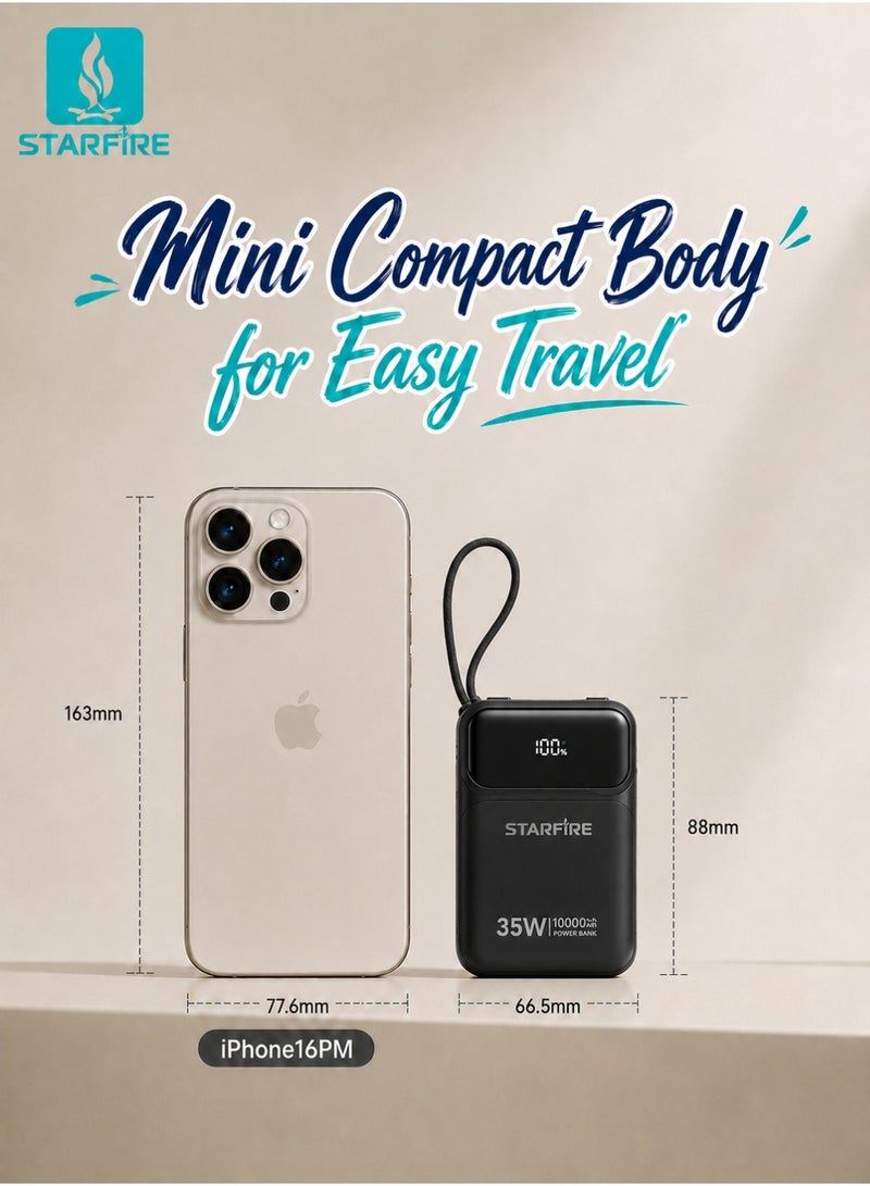 STARFIRE 10000mAh 35W Fast Charging Power Bank with Built-in Type-C & Lightning Cables, LED Digital Display, Compact Portable Charger with USB-A to Type-C Cable，iPhone 17 / 17 Pro / 17 Pro Max / iPhone Air / 16 / 15 / 14 / 13 / 12 Series, Samsung Galaxy S25 / S24 / S23 / S22, iPad, Xiaomi, OnePlus, Huawei - Image 2