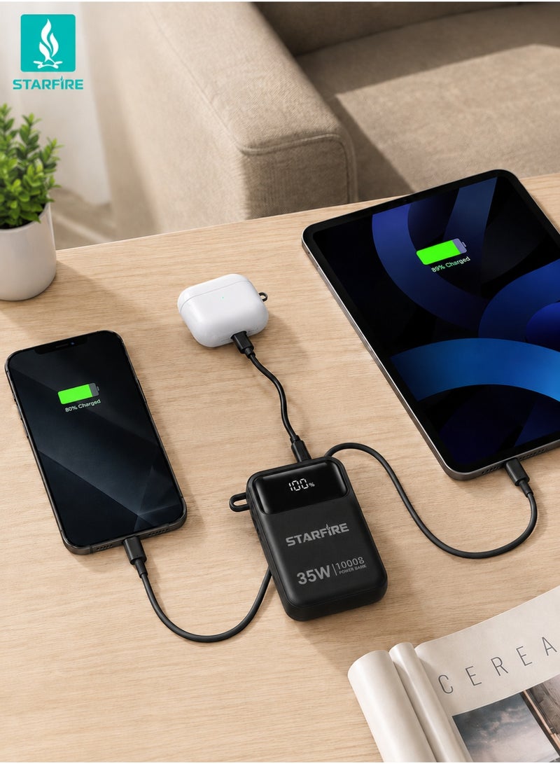 STARFIRE 10000mAh 35W Fast Charging Power Bank with Built-in Type-C & Lightning Cables, LED Digital Display, Compact Portable Charger with USB-A to Type-C Cable，iPhone 17 / 17 Pro / 17 Pro Max / iPhone Air / 16 / 15 / 14 / 13 / 12 Series, Samsung Galaxy S25 / S24 / S23 / S22, iPad, Xiaomi, OnePlus, Huawei - Image 5