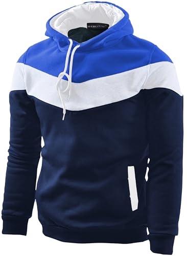Mooncolour Mens Novelty Color Block Hoodies Cozy Sport Autumn Outwear Dark Blue US Medium Dark Blue US Medium - Image 1