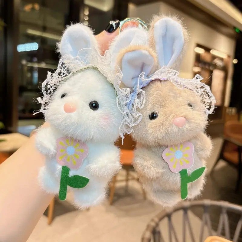 Y&D Plushy Stuffed Plushie Toy Rabbit Bunny Soft Doll Keychain Peluche Lace Headscarf Long Ear Plush Bunny Stuffed Animal Plush Toys - Image 5