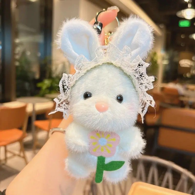 Y&D Plushy Stuffed Plushie Toy Rabbit Bunny Soft Doll Keychain Peluche Lace Headscarf Long Ear Plush Bunny Stuffed Animal Plush Toys - Image 1