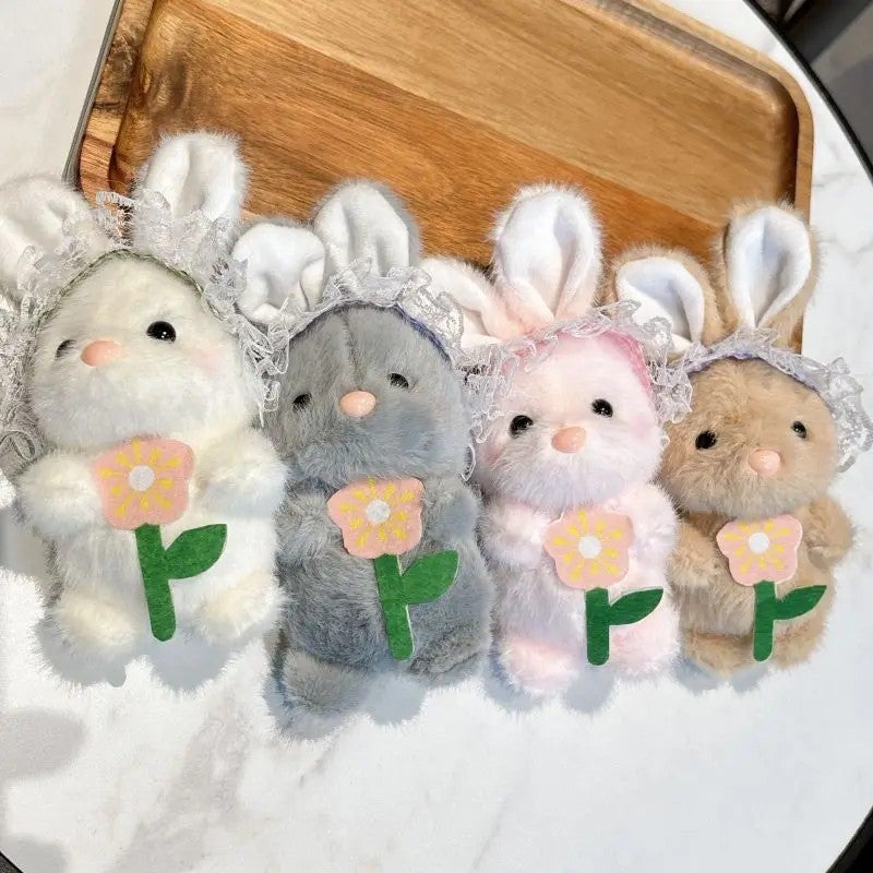 Y&D Plushy Stuffed Plushie Toy Rabbit Bunny Soft Doll Keychain Peluche Lace Headscarf Long Ear Plush Bunny Stuffed Animal Plush Toys - Image 3