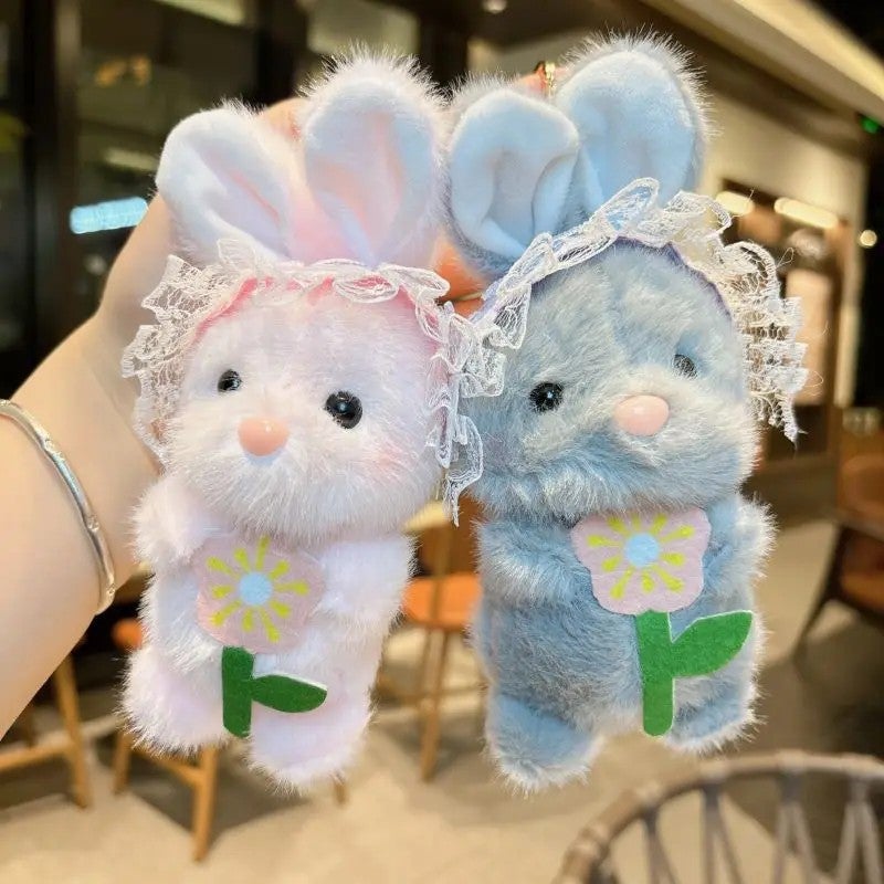 Y&D Plushy Stuffed Plushie Toy Rabbit Bunny Soft Doll Keychain Peluche Lace Headscarf Long Ear Plush Bunny Stuffed Animal Plush Toys - Image 4