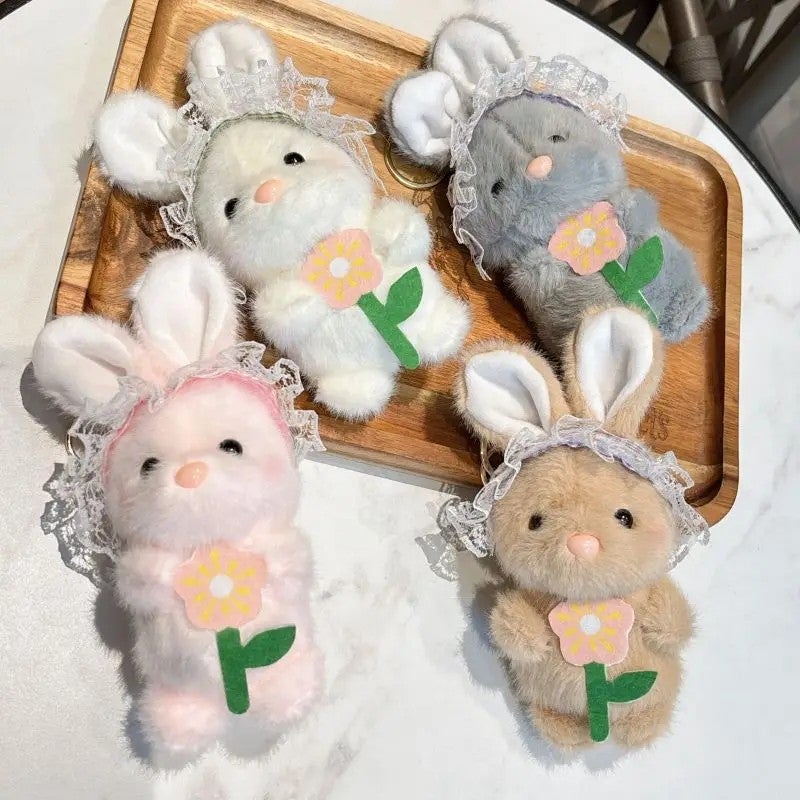 Y&D Plushy Stuffed Plushie Toy Rabbit Bunny Soft Doll Keychain Peluche Lace Headscarf Long Ear Plush Bunny Stuffed Animal Plush Toys - Image 2